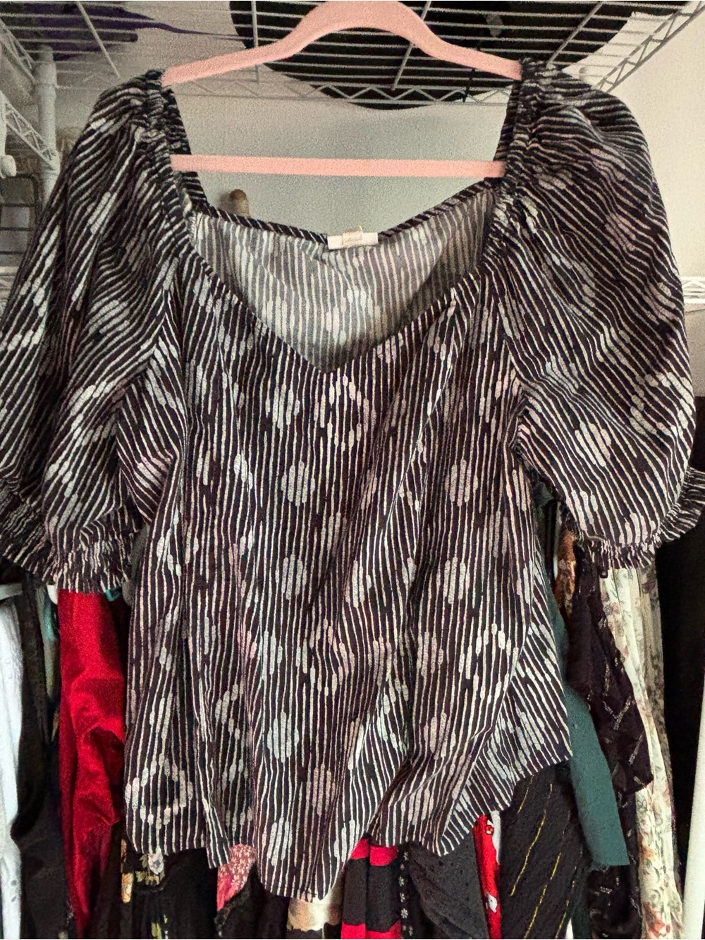 a.n.a Black and White Striped Puff-Sleeve Blouse